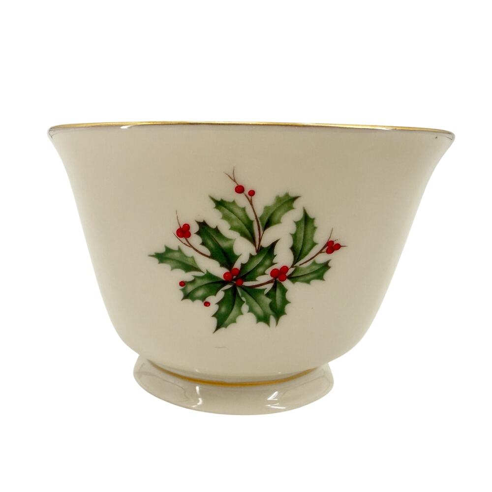 Lenox Holiday 4.25" Treat Bowl dish Christmas holly berry 24k gold trim